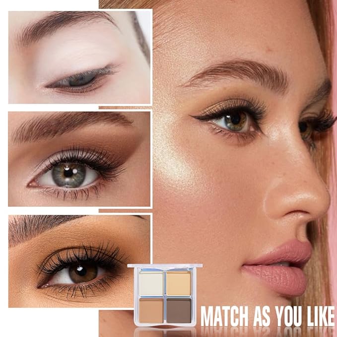 Powder Eyeshadow Quad, Light Medium Beige Brown Matte Eye Shadow Palette Makeup, Neutral Vegan Shimmer Quads Eye Shadow Palette for Older Women Pigmented Waterproof, paleta de sombras de ojos