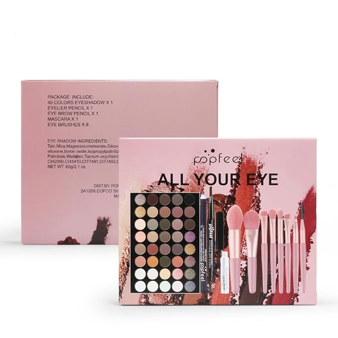 All in One Eyeshadow Palette Makeup Set, Makeup Kits with Makeup Brush Set, Mascara, Eyebrow Pen,Travel Makeup Bundle Holiday Surprising Makeup Gift Box for Women Girls, Vegan, Maquillage