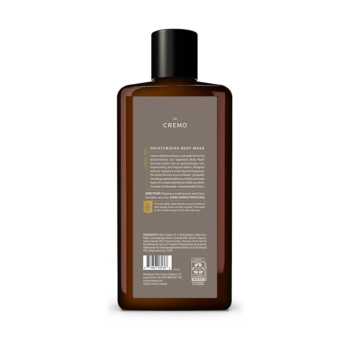 Cremo Body Wash Men, A Vintage Suede with Notes of White Moss and Rich Amber, 16 Fl Oz