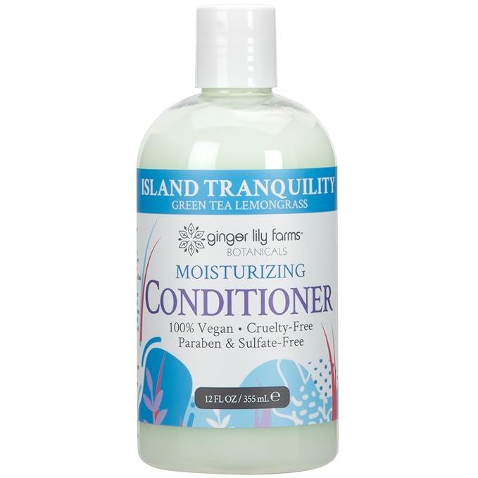 Ginger Lily Farms Botanicals Moisturizing Conditioner for Dry Hair, Island Tranquility, 100% Vegan & Cruelty-Free, Green Tea Lemongrass Scent, 12 Fl Oz