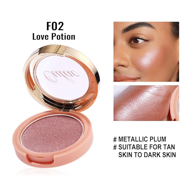Oulac Shimmer Blush Makeup| 2 in 1 Powdery Blush & Highlighter| Pigmented&Blendable | Shape & Highlight Face| Vegan & Cruelty-Free| 4.8g F02 Love Potion
