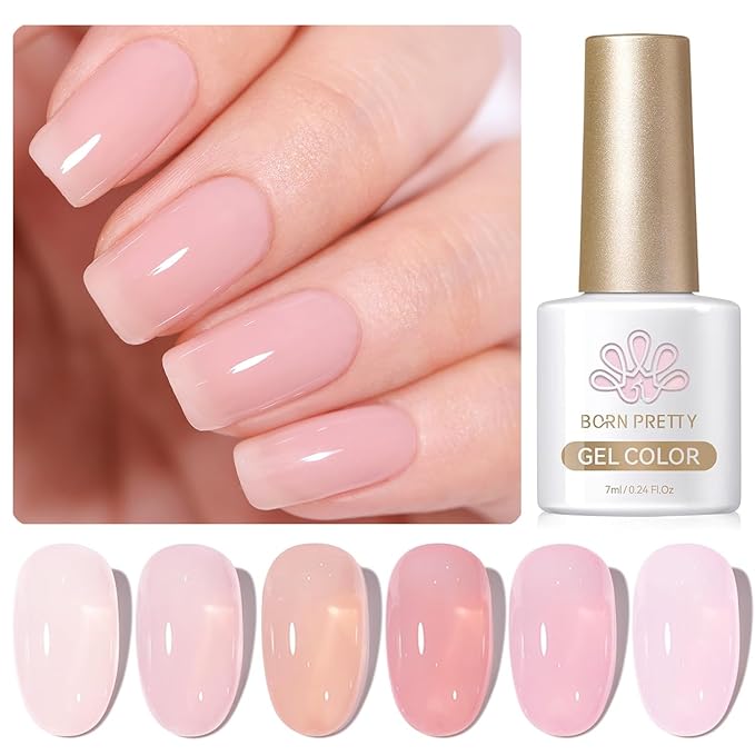 Born Pretty Jelly Pink Gel Nail Polish Nude Pink Sheer Translucent Gel Polish Milky Natural Gel Polish Set Nail Art Manicure DIY Kit Home Salon 6PCS