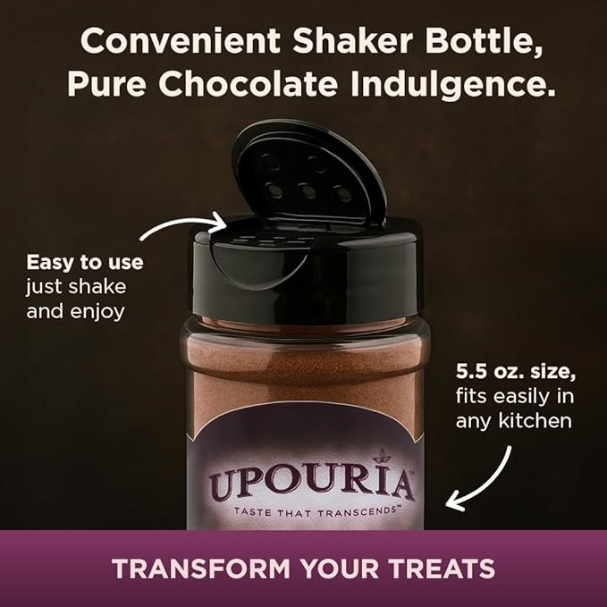 Upouria Chocolate Flavored Shakable Topping for Coffee, Lattes, Desserts, Gourmet Cocoa Taste, 5.5oz