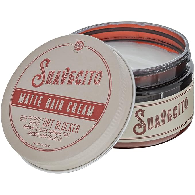 Suavecito Pomade Matte Hair Cream With DHT Blocker For Hair Regrowth - Low Shine Light Hold For Styling Thinning Hair To Look Thick & Full With Volume