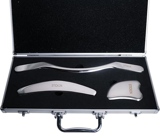 STICKON Stainless Steel Gua Sha Scraping Massage Tool Set IASTM Tools Great Soft Tissue Mobilization Tool (STICKON-24)