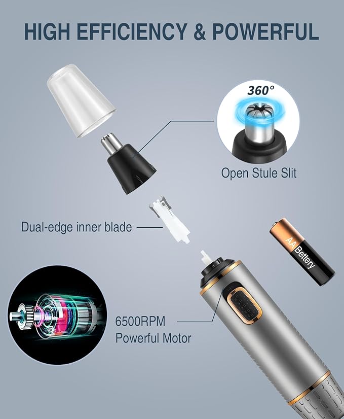 AREYZIN Nose Hair Trimmer for Men,2-in-1 Hair Trimmer,Professional Painless Trimmer for Nose Ear Facial Trimmer for Men, Wet and Dry Use,Stainless Steel Blades,Ash