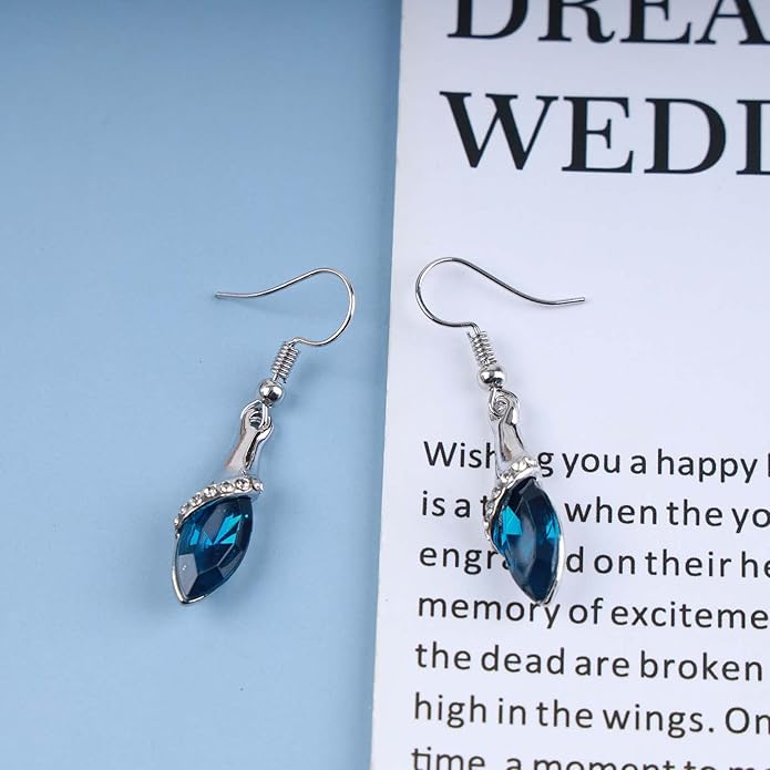 Bohemia Sapphire Drop Earrings Blue Crystal Dangle Hook Earrings Long Cz Blue Rhinestone Earrings Bridal Sapphire Earrings Jewelry for Women Gifts