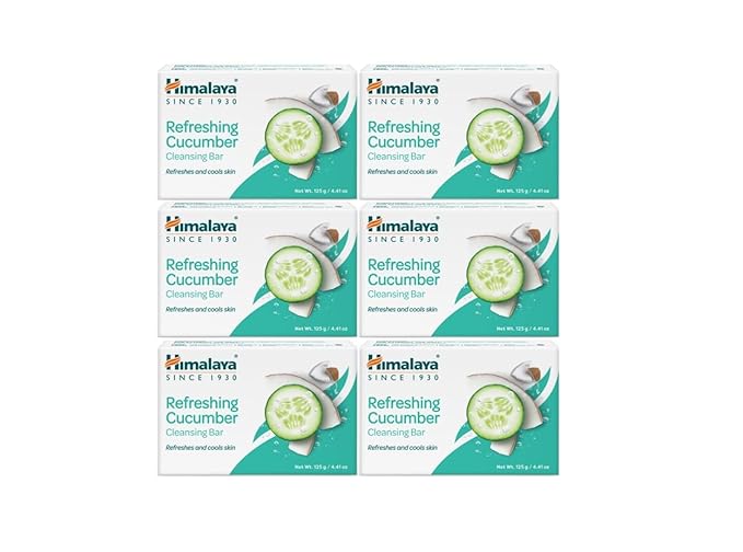 Himalaya Refreshing Cucumber Cleansing Bar, Face and Body Soap for Soft Skin, 4.41 oz, 6 Pack