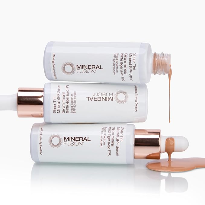 Mineral Fusion Face Serum, Sheer Tint Mineral SPF Serum, 1 Fl Oz, Medium, Tinted Broad Spectrum SPF 50 Mineral Sunscreen, Sheer Coverage, Lightweight & Dewy Finish for Glowing, Protected Skin