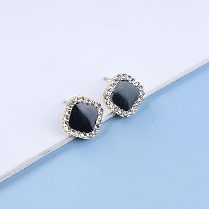 Vintage Black Square Crystal Earrings Black Cz Stud Earrings Rhinestone Diamond Earrings Geometric Onyx Earrings Jewelry for Women and Girls