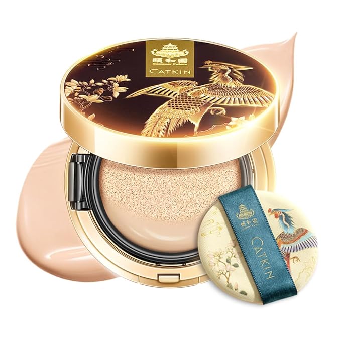 Catkin Phoenix Cushion Foundation Buildable Coverage Anti-Aging Serum Makeup, Sheer Satin Finish, Refill Included, Light Beige 0.46 Oz x 2, C02 IVORY