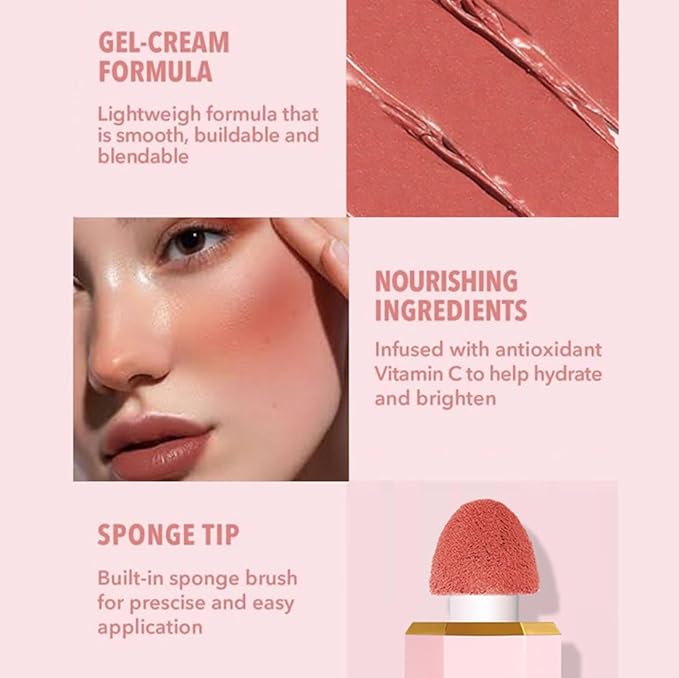 Liquid Blush Makeup, Cream Blush for Cheeks, Waterproof Long Lasting Blush Face Makeup Multi-Use Blush Beauty Wand for Cheeks & Lip Tint Natural Cream Blusher Makeup for All Skin Tones(#04 Soft Pink)
