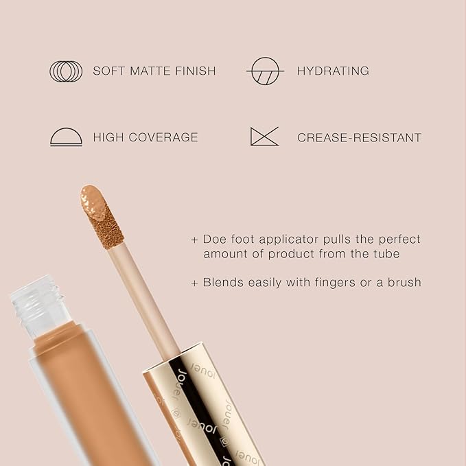 Jouer Essential High Coverage Liquid Concealer - Brightening Concealer - Color Corrector for Under Eye Dark Circles, Spot Coverage, and Eye Primer - Soft Matte Finish, DarkOchre