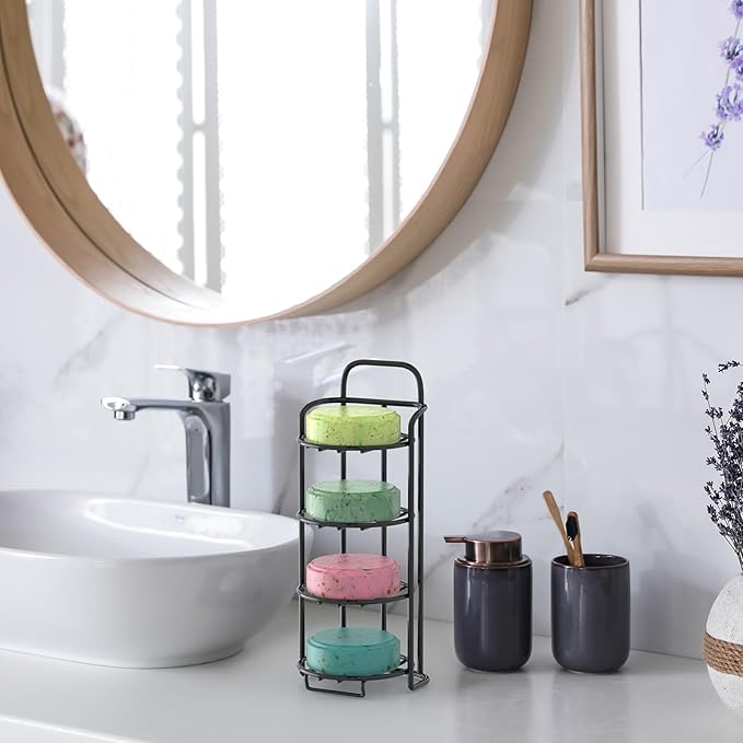 4-Tier Shower Soap Shampoo Bar Holder, Self Adhesive & Freestanding Draining Soap Dish Caddy for Bathroom Wall Accesories Decor Black