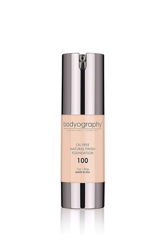 Bodyography Natural Finish Foundation Makeup (Light #100) Oil-Free Gluten-Free, Paraben-Free, 1 oz