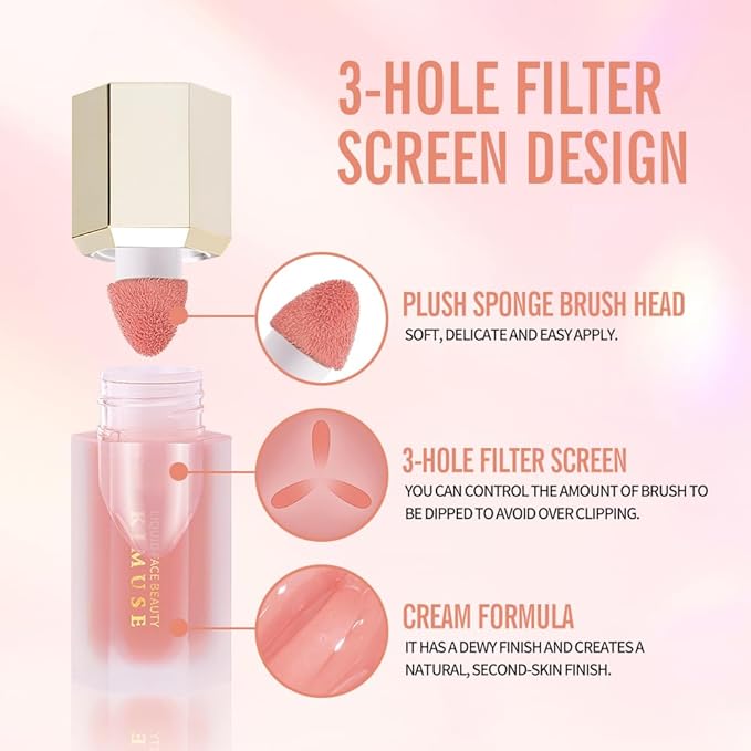 KIMUSE Soft Cream Blush Makeup, Liquid Blush for Cheeks, Weightless, Long-Wearing, Smudge Proof, Natural-Looking, Dewy Finish