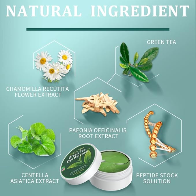 Under Eye Patches, Green Tea Under Collagen Eye Masks for Dark Circles Puffiness Eye Bag Wrinkles, Under Eye Treatment for Men Women, Anti-Aging Brightening Under Eye Gel Pads, 30 Pairs