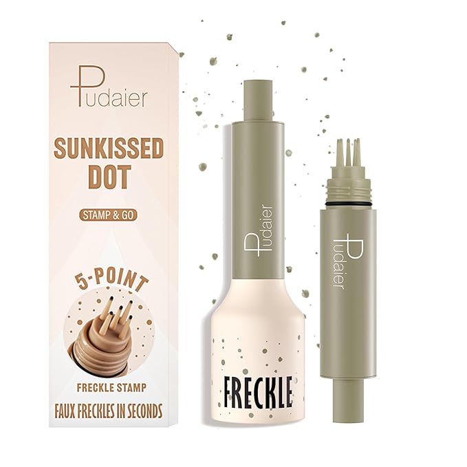Freckle Stamp Pen, Fake Freckles Stain Marker,5-Dot Faux Liquid Freckle Stamp Cushion for Natural and Lifelike Sunkissed Makeup,Quick Dry Long-Lasting Face Freckle Pencil Tool,02#Wasabi Soda