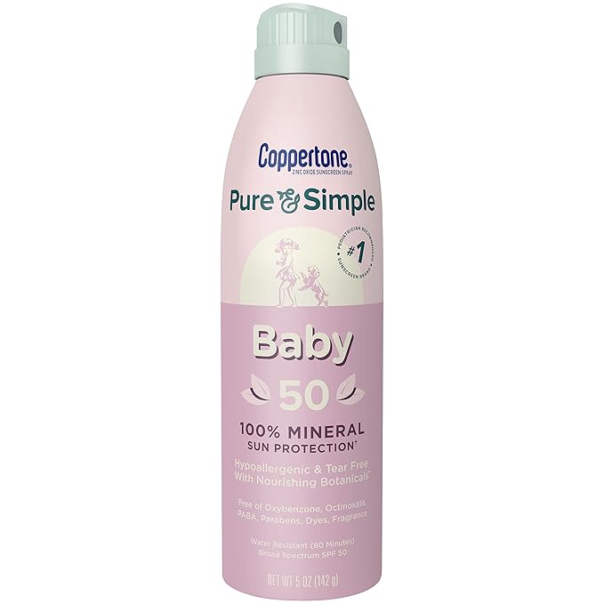 Coppertone Pure and Simple Baby Spray Sunscreen SPF 50, Broad Spectrum Sunscreen for Baby, 5 Oz Bottle, Pack of 3