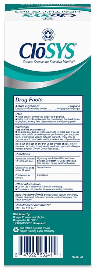 Closys Healthy Gums Mouthwash, Antiplaque and Antigingivitis for Gum Health, Non-Burning, Non-Irritating – 32 Fl Oz (Twin Pack)