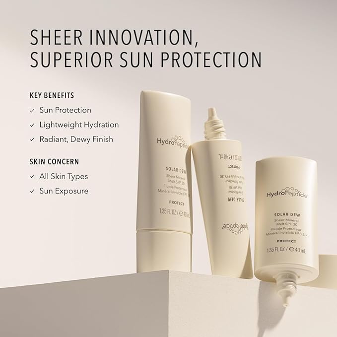 HydroPeptide Solar Dew Sheer Mineral Melt SPF30 Facial Moisturizer, Sunscreen & Primer, 1.35 Ounce