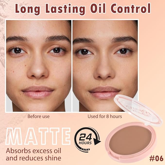 Oil Control Face Pressed Powder, Matte powder setting powder, long-lasting and waterproof loose powder, Flawless Lightweight Face Cosmetics, Cruelty-free, (06, 1 Pcs)