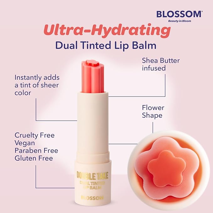 Blossom Double Take Flower Shaped Dual Tinted Moisturizing Lip Balm with Shea Butter, 0.13oz/3.6g, Bubblegum Pink