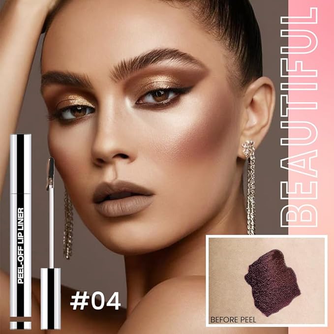 Matte Lip Gloss Stain-Peel Off Lip Liner Tattoo, Light Taupe Lip Tint，Long Lasting Peel Off Lip Stain, Waterproof Transfer-proof Lip Mask Lip Liner Peel Off Lip Gloss,Stayn Lip Makeup. #04