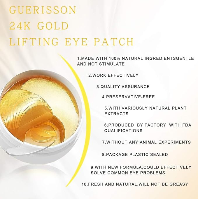 Under Eye Patches, 24K Gold Eye Masks, Eye Patches for Dark Circles and Puffiness, Reduce Under Eye Bags and Smooth Wrinkles, Eye Pads With Collagen(30 Pairs).