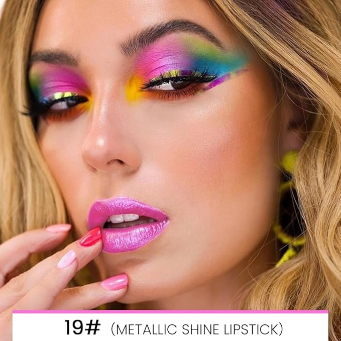 2-in-1 Fuchsia Lip Liner & Lipstick Set Kit for Women, Metallic Lips Kit with Lip Liner Lip Stains Long Lasting Waterproof 24 Hour Lipstick and Lip Liners Combo Lipliners Pencil Set 19