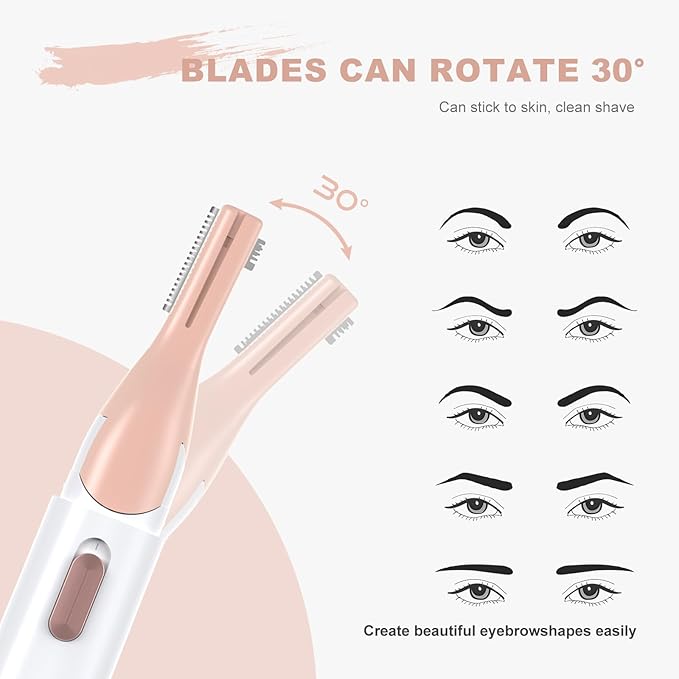 Eyebrow Trimmer, Women's Facial Hair Remover ＆ Eyebrow Trimmer with Pivoting Head - Rechargeable Double-Sided Eyebrow Razor with Comb, Portable Eyebrow Razor Electric, Easy Cleaning (White)