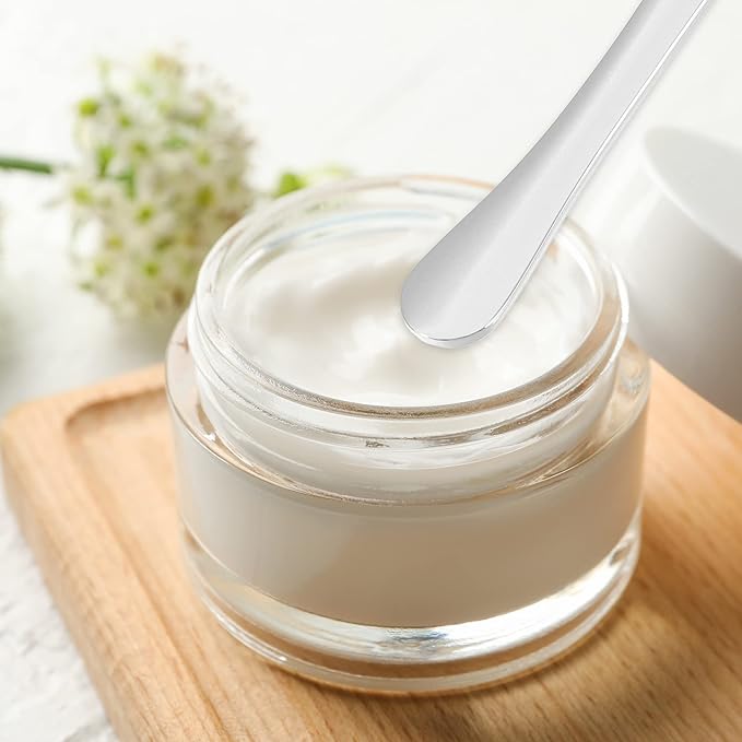 VOCOSTE 4 Pcs Makeup Spatula Mini Spoon, Eye Cream Massage Sticks Beauty Scoop, for Facial Cosmetic Face Cream, Zinc Alloy 2.32"x0.46", Silver Tone