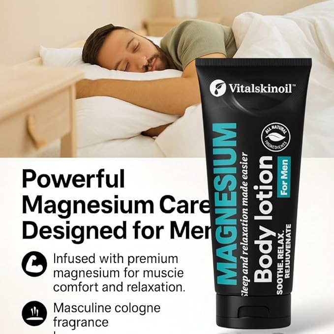 Magnesium Glycinate Body Lotion, Body Butter Cream for Men. Cologne Scented, 5.29 oz, Sleep Easy Formula