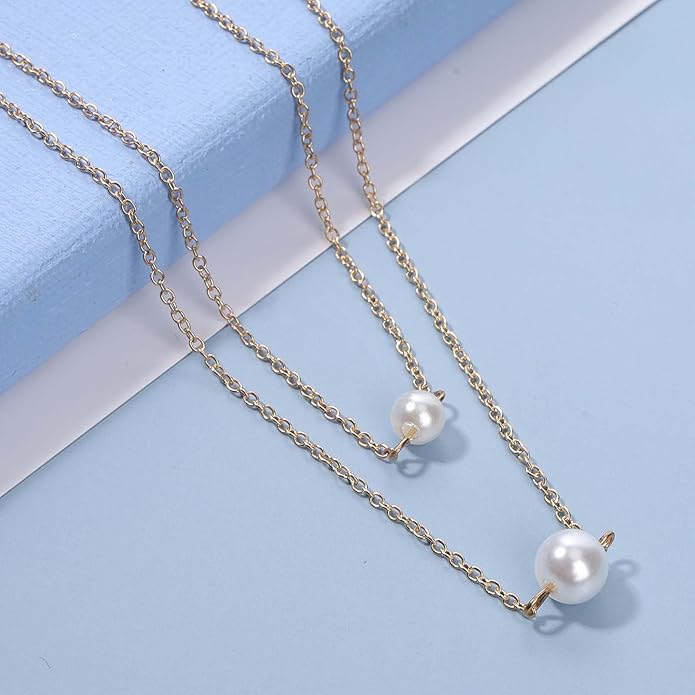 Boho Layered Pearl Necklace Choker Gold Pearl Pendant Necklace Multi Layer Vintage Necklace Chain Bridal Necklace Jewelry for Women and Girls