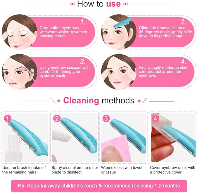 12 Pcs Eyebrow Razor, Face Razors for Women, Exfoliating Trimmers, Eyebrow Grooming Shaper for Women, Peach Fuzz, Hair Removal, Facial Razors Dermaplane Glow Razor