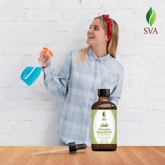 SVA Lemon Eucalyptus Essential Oil – 4 Fl Oz – 100% Natural Citriodora Oil - for Diffuser, Hair Care, Face, Skin Care, Aromatherapy, Scalp and Body Massage, Soap and Candle Making – with Dropper