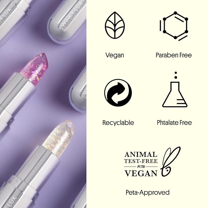 Winky Lux Glitter Confetti & Glimmer Balm, pH Lipstick & Tinted Lip Balm, Sheer Pink Vegan & Cruelty Free Lipstick, Lavender Confetti & Rose