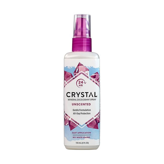 CRYSTAL Mineral Deodorant Spray- Unscented Body Deodorant With 24-Hour Odor Protection, Aluminium Chloride & Paraben Free, 4 FL OZ, Pack of 6