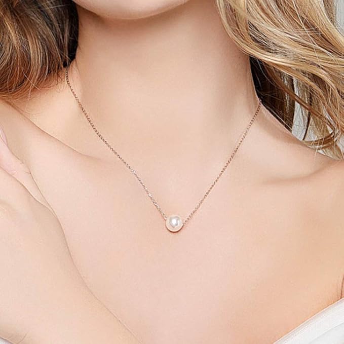 Single Pearl Pendant Necklace Chain Gold Necklace Short Necklaces for Women and Girls (Gold)