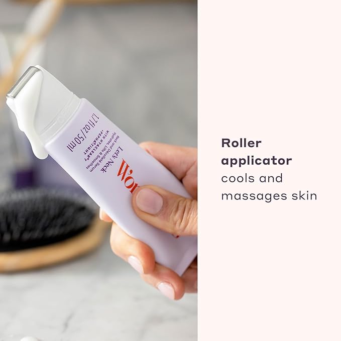 Womaness Let's Neck Firming Serum - Hydrates, Lifts, and Smoothes with Cooling & Massaging Roller Applicator - Cream for Women to Smooth Wrinkles & Tightening Sagging Skin - 50ml Roller