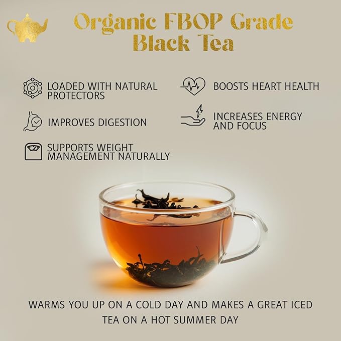 English Breakfast Tea, Organic Loose Leaf Black Tea – Robust, Full-Bodied, Classic Blend – Drink Hot or Iced – 4 oz Resealable Bag (Makes 50 Cups) – The Elegant Elephant