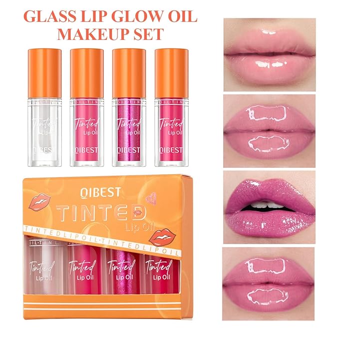 4Pcs Hydrating Lip Glow Oil,Moisturizing Lip Oil Big Hydrating