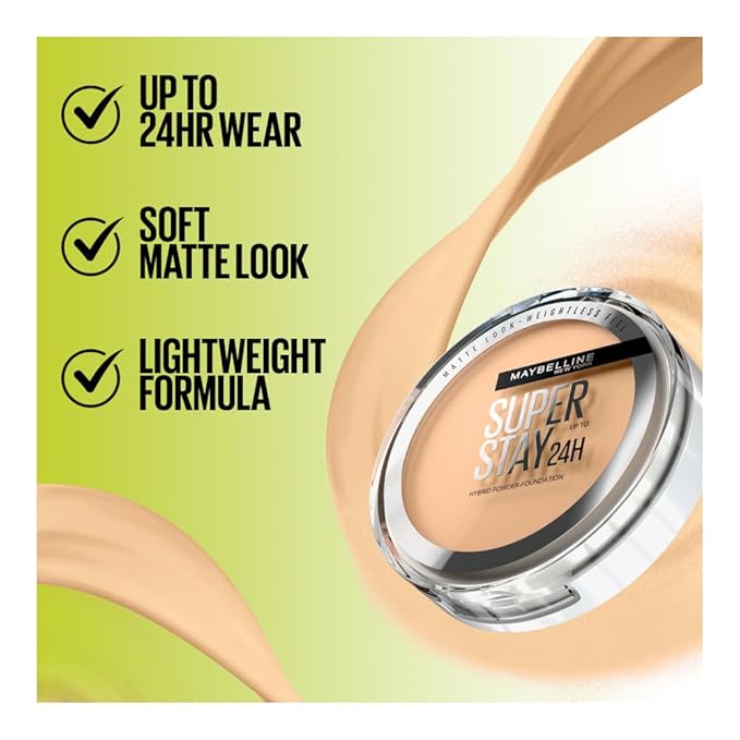 Maybelline Super Stay Up to 24HR Hybrid Powder-Foundation, Medium-to-Full Coverage Makeup, Matte Finish, 310, 1 Count