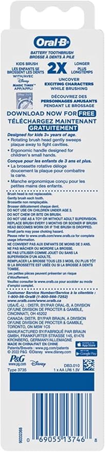 Oral-B Kid's Battery Toothbrush Featuring Disney's Encanto, Soft Bristles, for Kids 3+