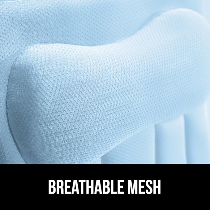 GORILLA GRIP Mesh Bath Pillow for Tub, 6 Powerful Suction Cups, Oversized Headrest with Breathable FlexComfort Technology for Neck, Head, Back Support, Luxury Machine Washable Bathtub Must Haves, Blue