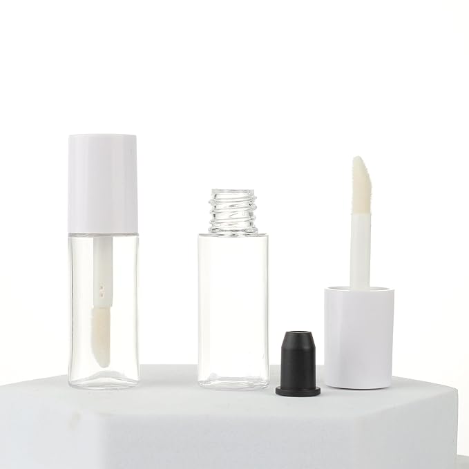 COSIDEA 10pcs 3ml empty lip gloss tubes with wand 0.1OZ Round mini White lipgloss tube container for DIY cosmetics packing