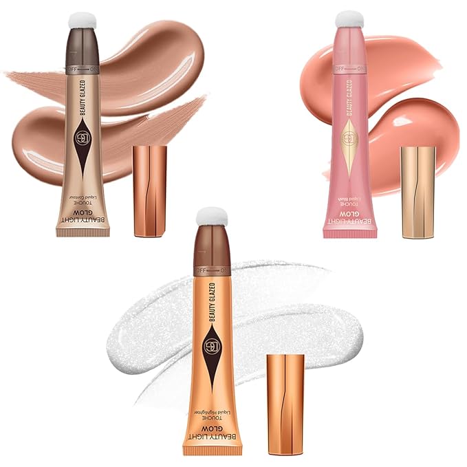 Liquid Contour+Highlighter Blush Stick+Liquid Blush Stick, Smooth Creamy (Contour+Blush#01+Highlighter #01)