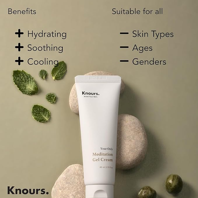 Knours. Light Weight Water Based Gel Moisturizer, Vegan Peppermint Squalane & Ceramide NP Hydrating Soothing Cooling (80ml 2.7 fl oz.)