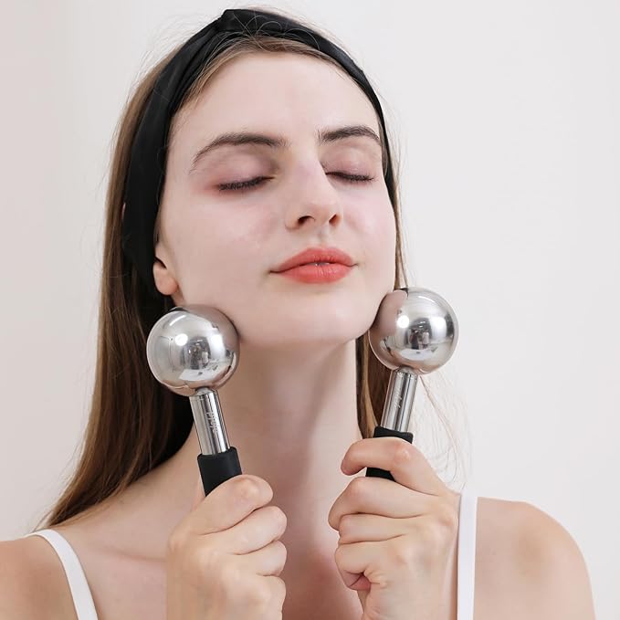360 Rotating Ice Globes for Face & Eyes, Unbreakable Stainless Steel Cryo Sticks for Beauty Routines, Facials Cold Roller Colling Globes for Puffiness, Wrinkles, Dark Circles, Headaches
