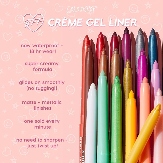 ColourPop Crème Gel Waterproof Eyeliner - 18HR Wear, Ultra-Pigmented Eyeliner Pencil with Matte & Metallic Finishes - Smudge-Proof, Vegan & Cruelty-Free - Punch (0.01 oz)
